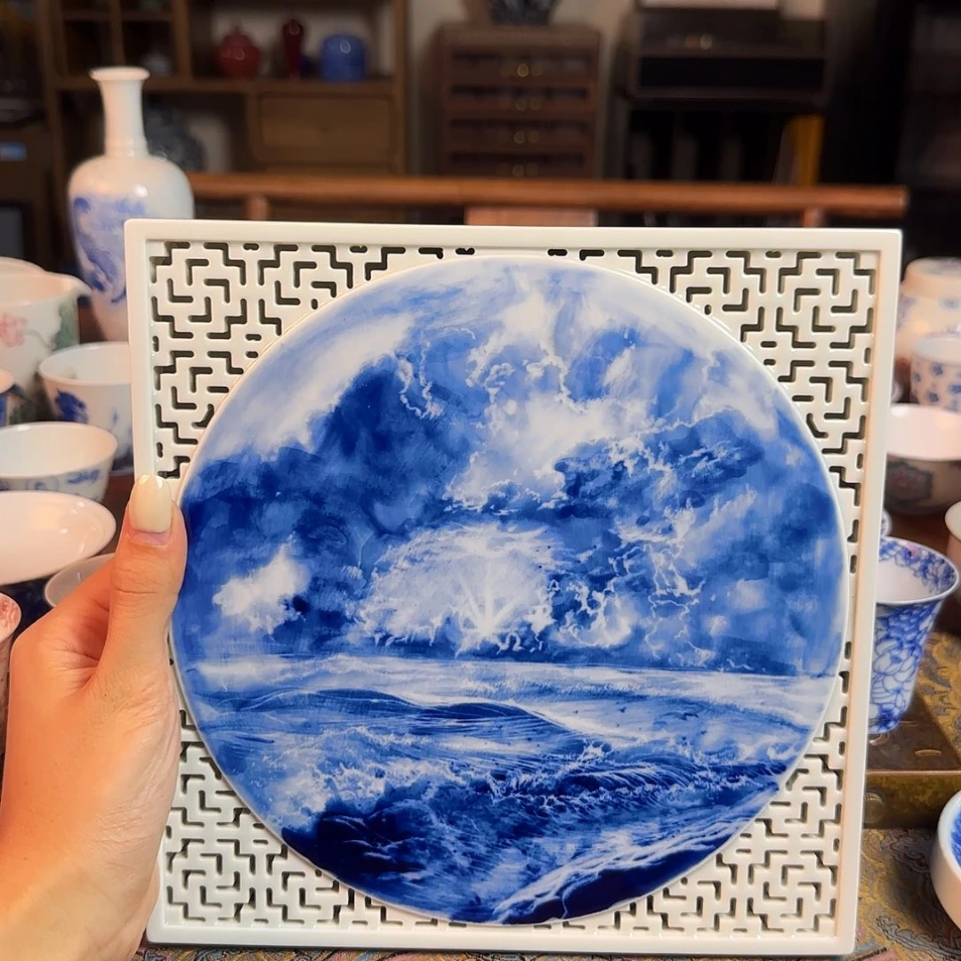 山水小四方茶盘双层手绘放漏