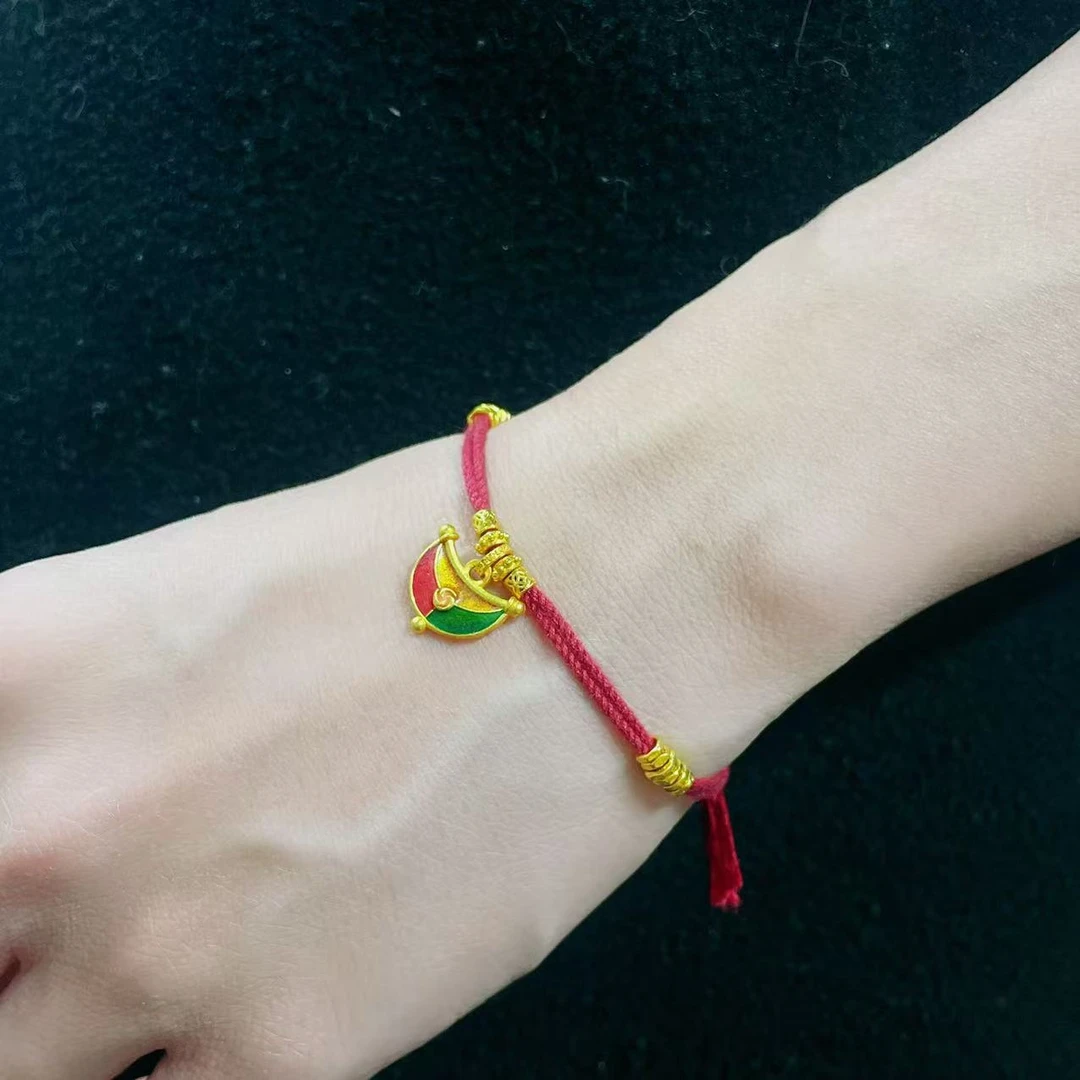 【原创设计】足金细工‘璇玑半月曜’设计款红绳手链7.99克