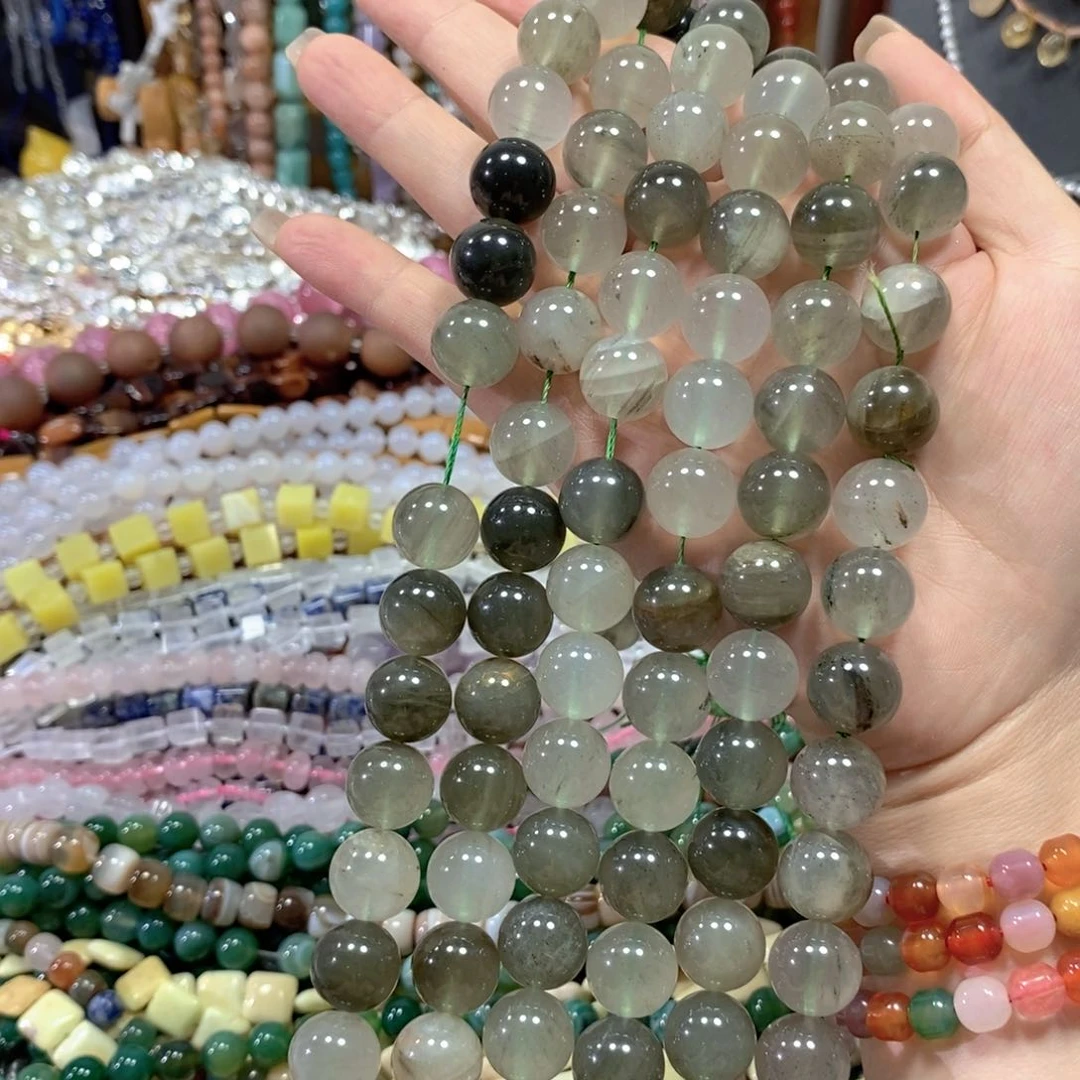 玛瑙/玉髓合金珠宝半成品绿发晶一条卡14mm