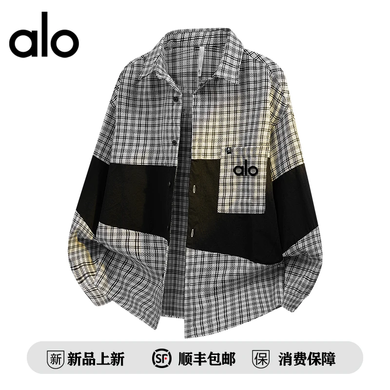 【官方奥特莱斯】品牌折扣 秋季新款美式男女款不规则撞色长袖衬衫