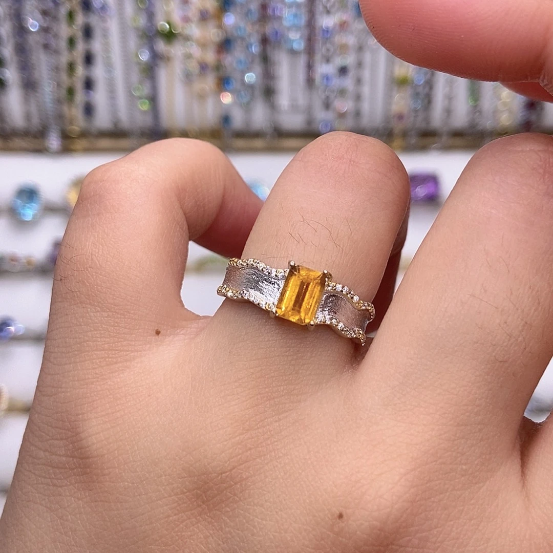 黄色碧玺银S925镶嵌戒指