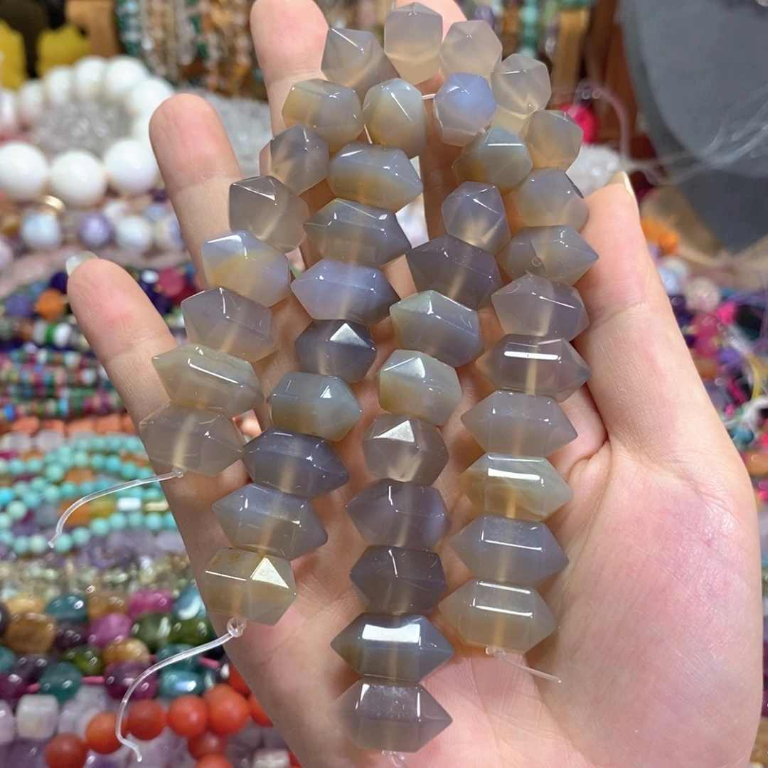 玛瑙/玉髓未镶嵌珠宝半成品双尖20颗灰玛瑙