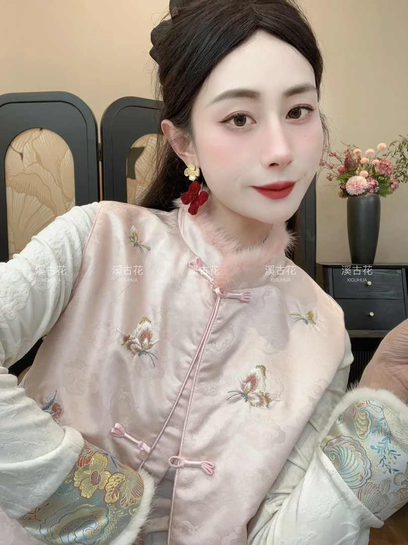 【冬之韵】现货！2025早春新款中式马甲刺绣上衣加棉显瘦百搭上衣女