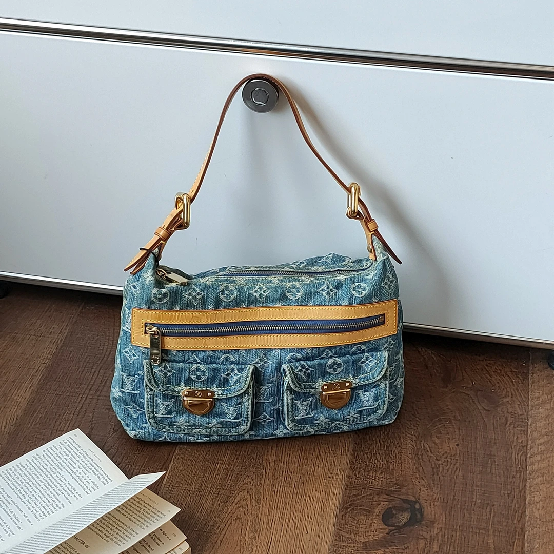 95新 LouisVuitton/路易威登 蓝色牛仔baggy小号腋下单肩包 45653