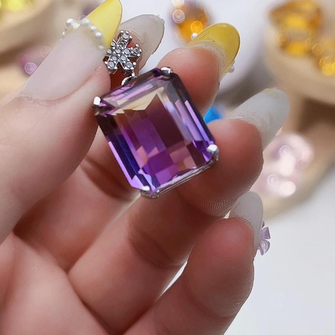 水晶颈饰银S925镶嵌天然