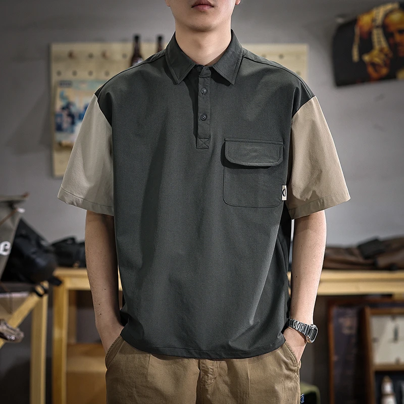 aoyu/遨宇2025新款拼接短袖Polo衫男夏季宽松休闲翻领户外男士T恤