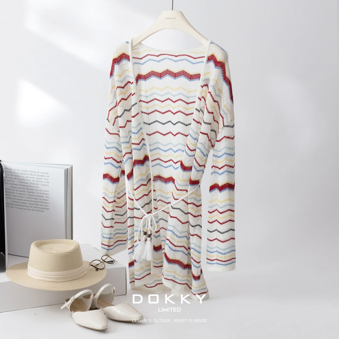 【限量尖货.彩色波谱.紫标】DOKKY撞色显白.收腰显瘦氛围感针织开衫