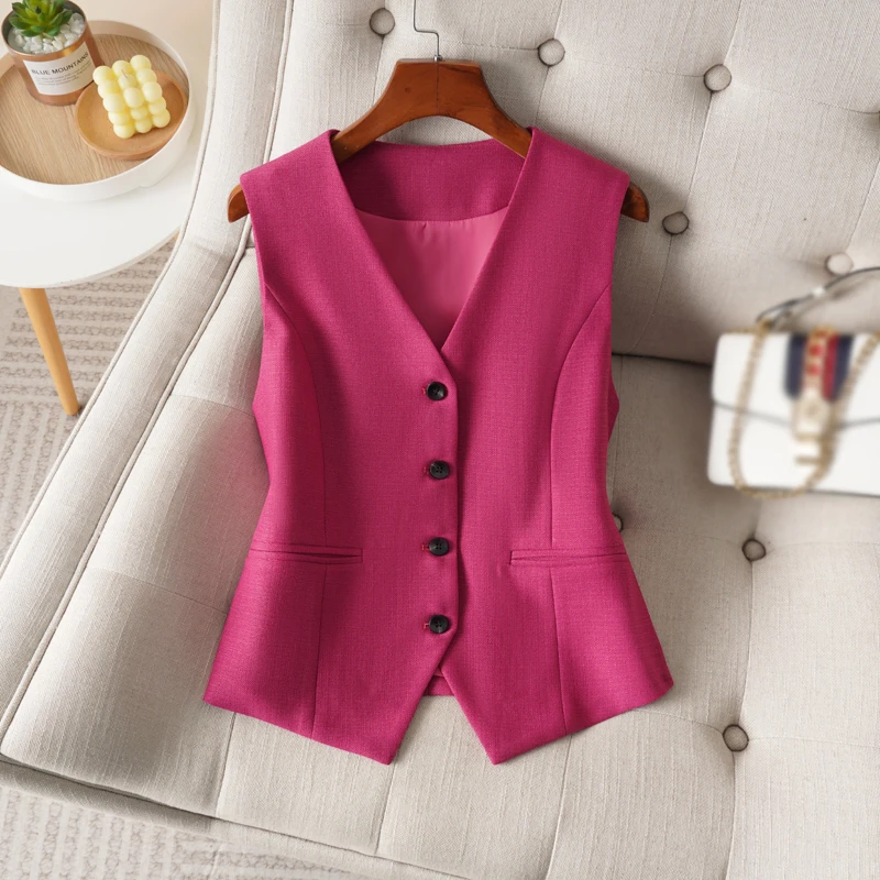 春秋V领马甲女短款V领西装马夹内外搭时尚通勤轻熟风单排扣背心