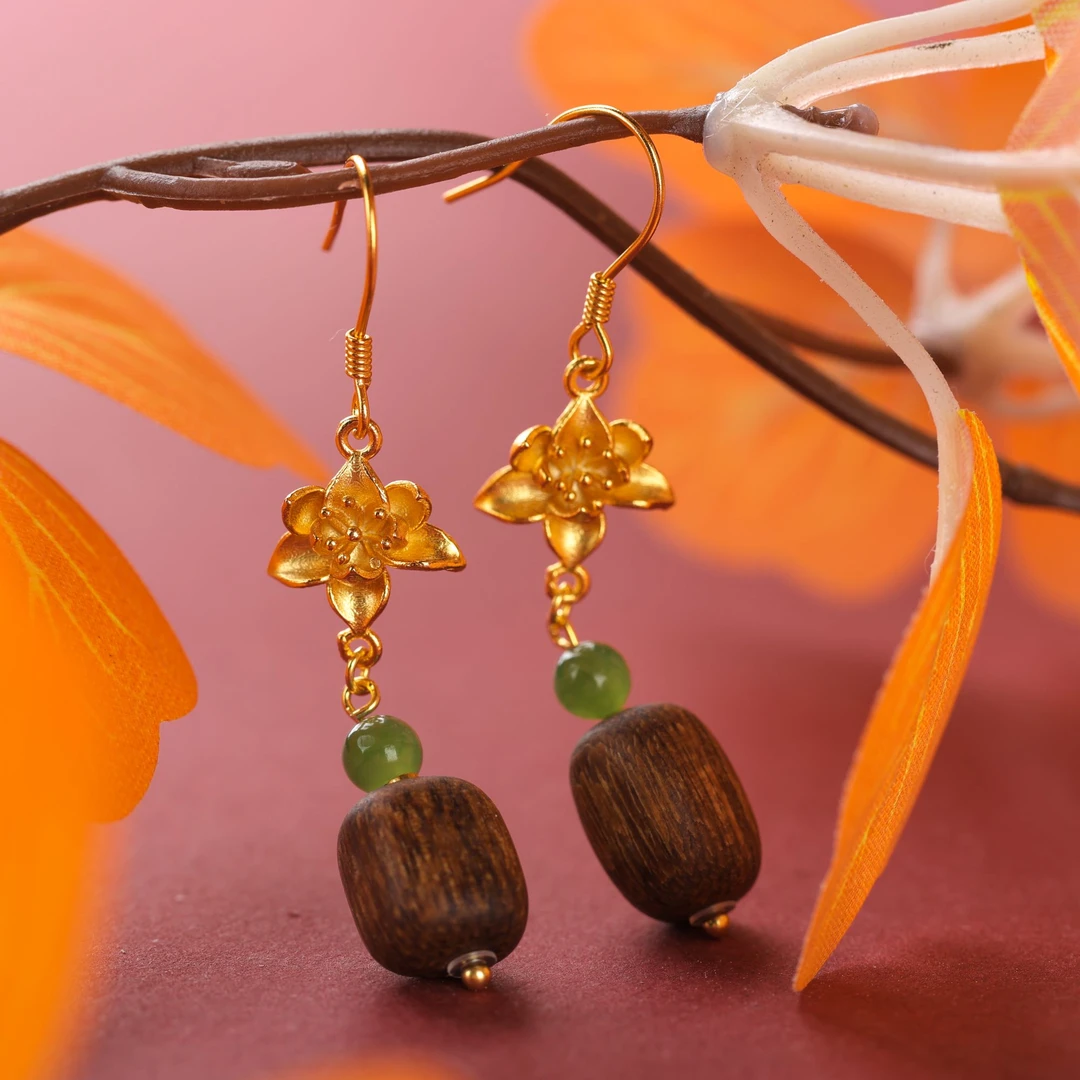 沉香【揽香集】沉香耳坠-金丝蜜结香港黄棋楠耳坠A