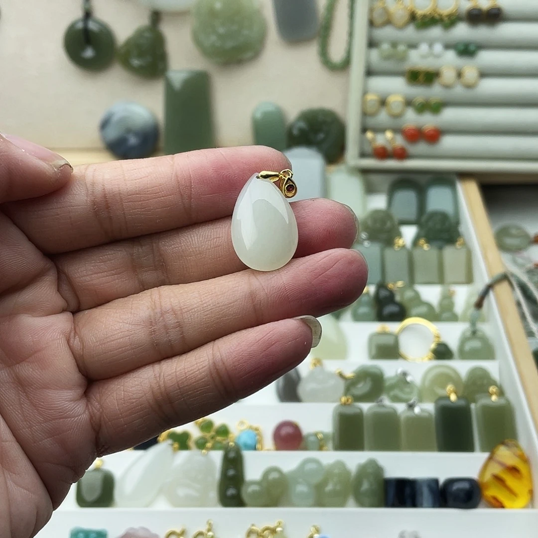 和田玉银S925镶嵌吊坠(不含链)