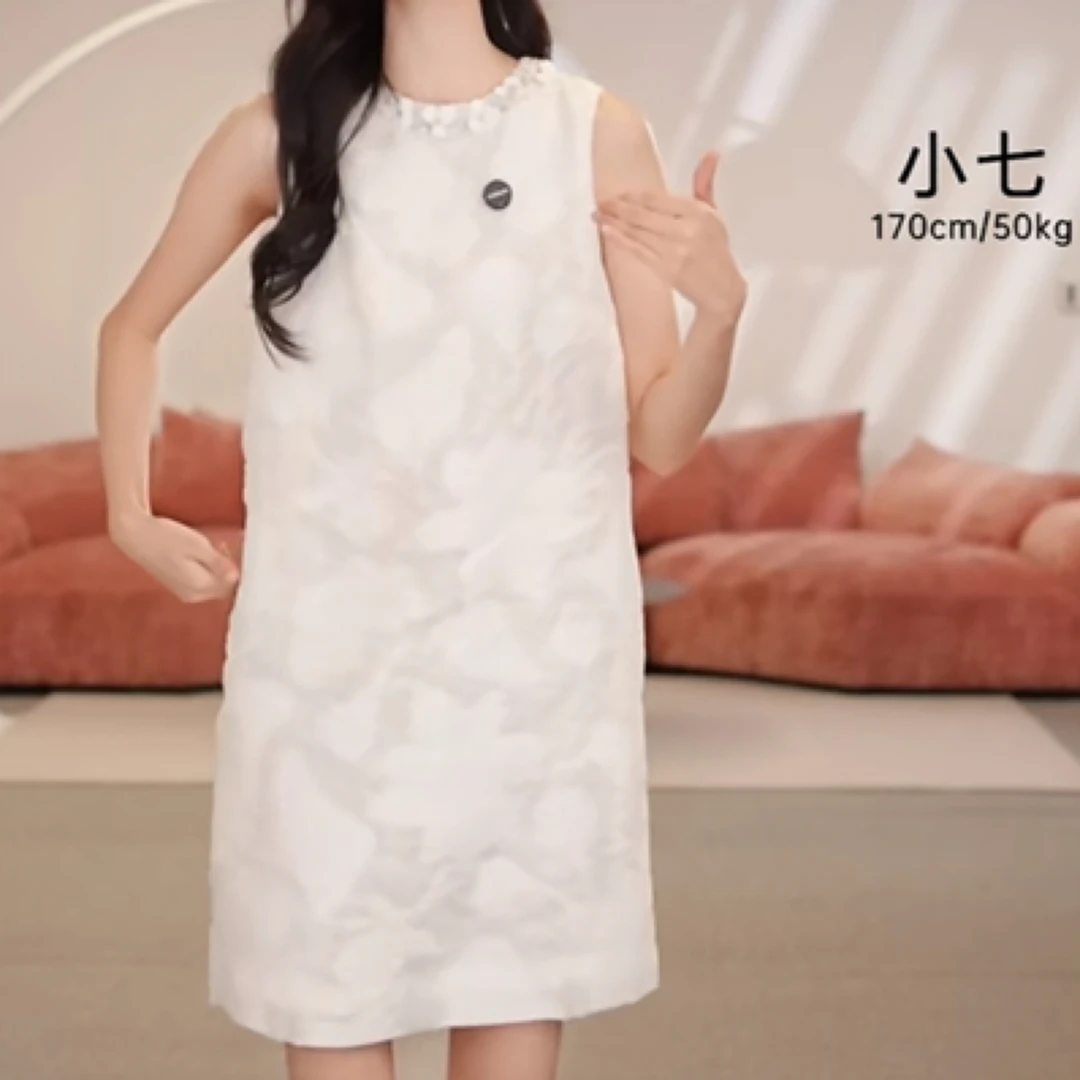 limil/丽米儿夏季千金风连衣裙中式收腰白色连衣裙950002