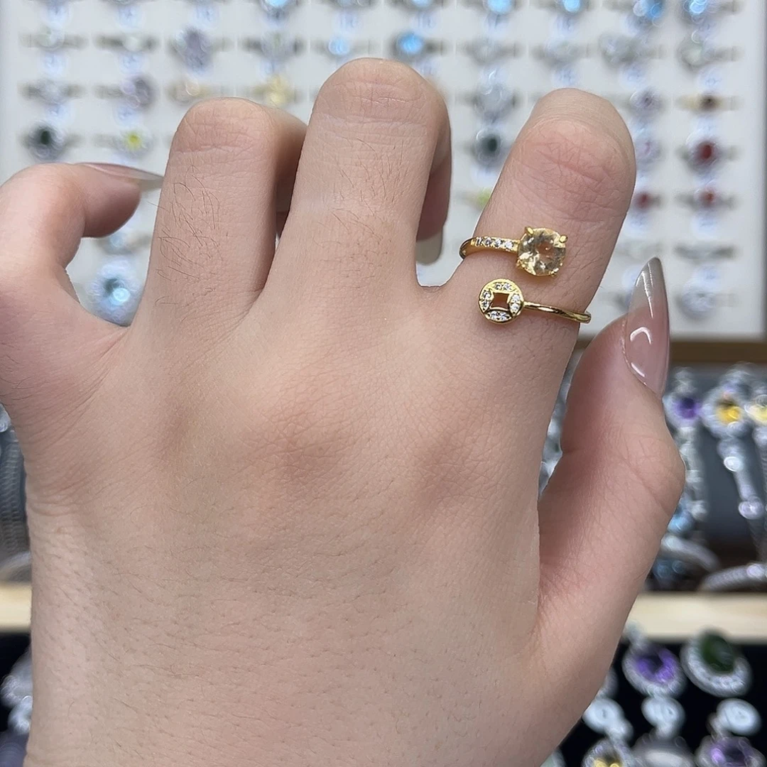 黄晶戒指银S925镶嵌