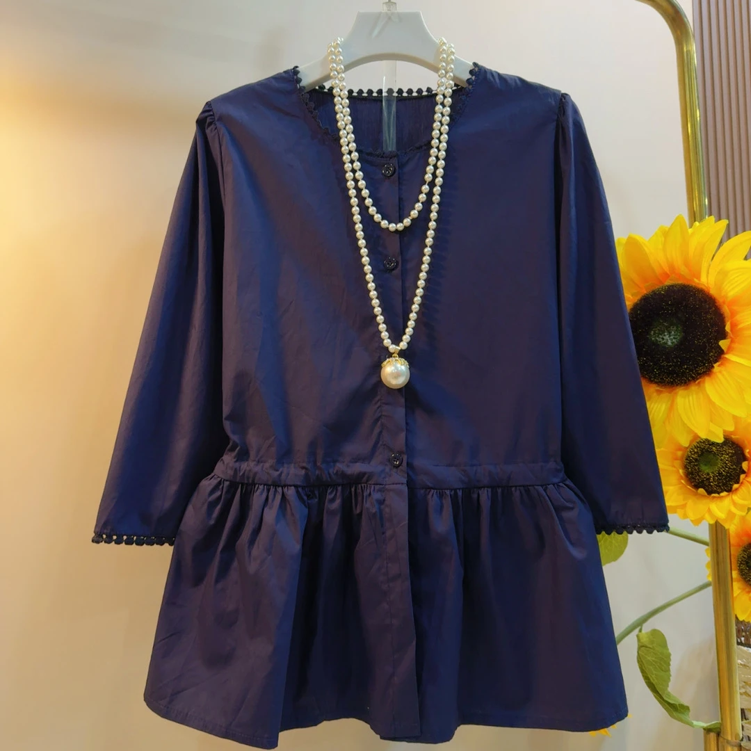 FY春秋中性风常规七分袖拼接圆领收腰大码上衣