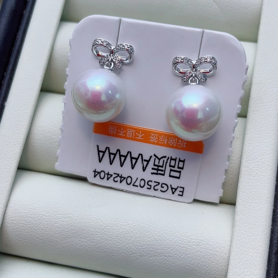 银S925镶嵌淡水珍珠耳饰w34