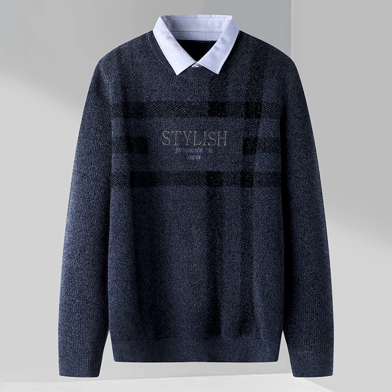 088-H2000男士商务休闲时尚百搭双领假两件针织衫XINKUAN