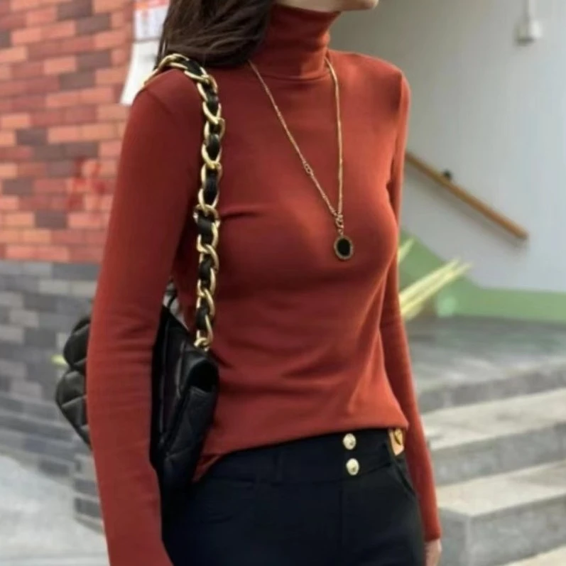 【不加绒 】春季新款不加绒堆堆领打底衫时尚百搭秋冬长袖网红显瘦