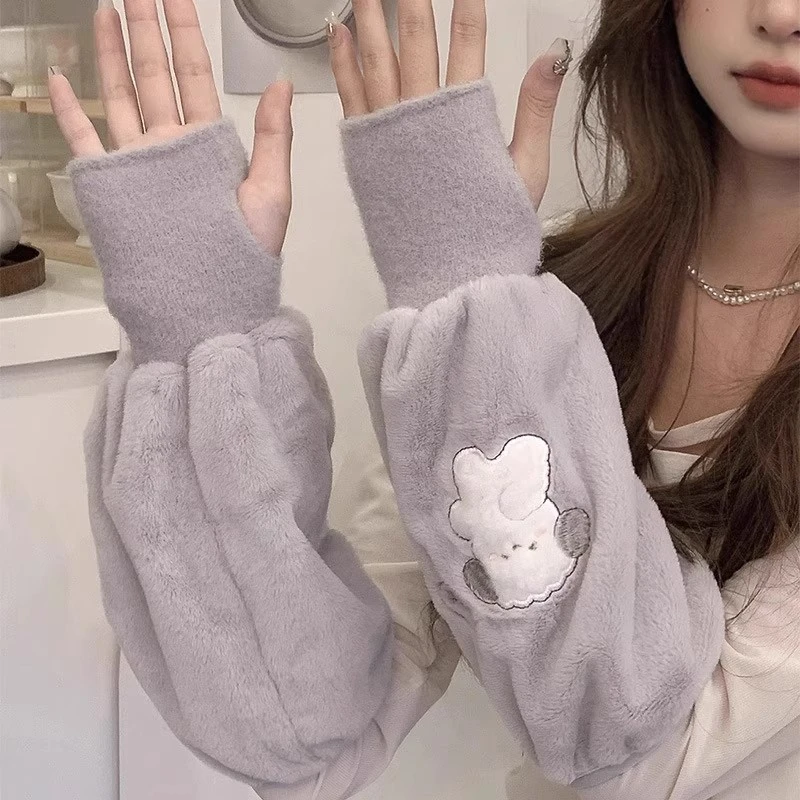 手套袖套二合一女秋冬羽绒服专用防水防油防脏护袖可爱高颜值套袖