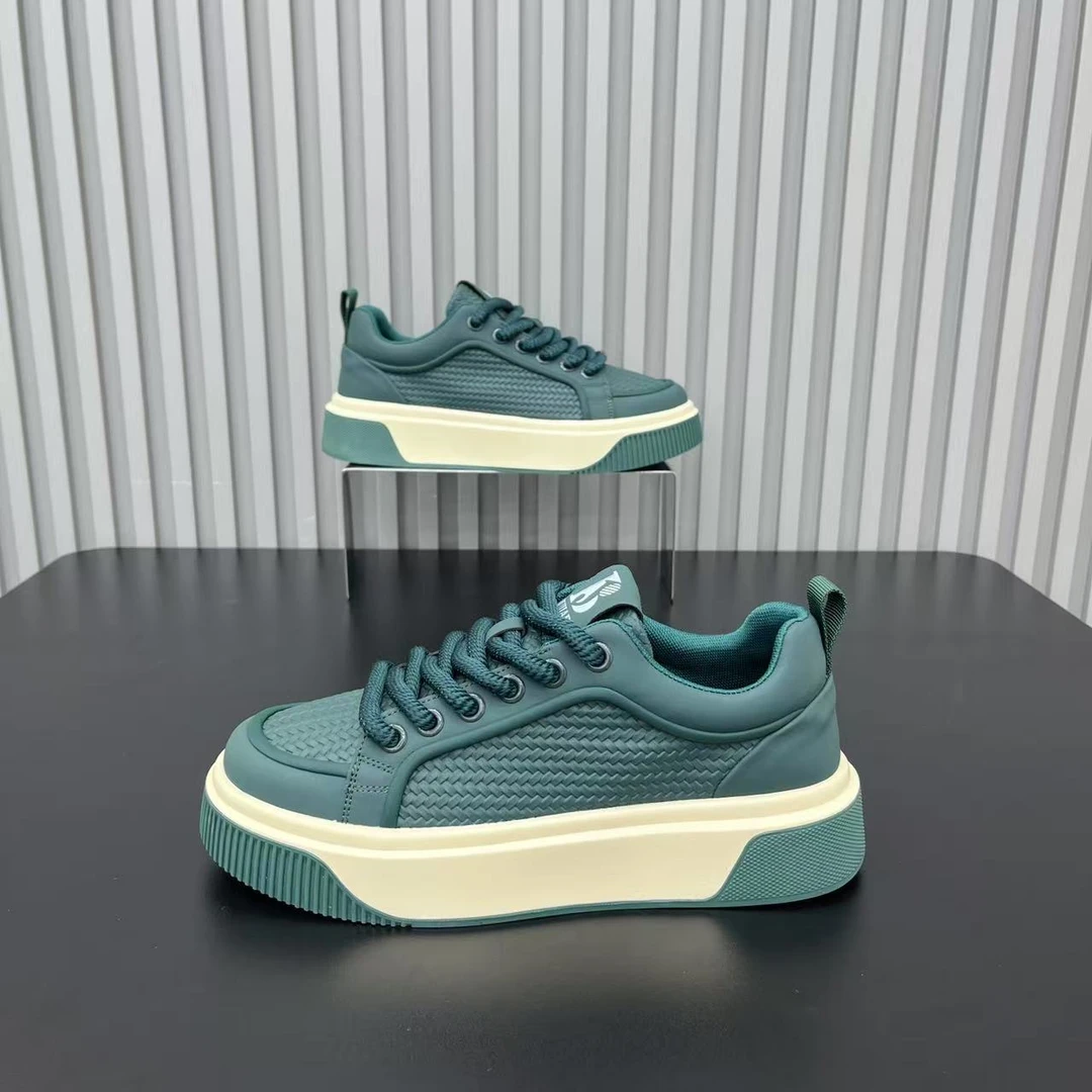 男鞋2025皮面编织纹秋季时尚百搭休闲板鞋低帮系带舒适男生潮鞋子