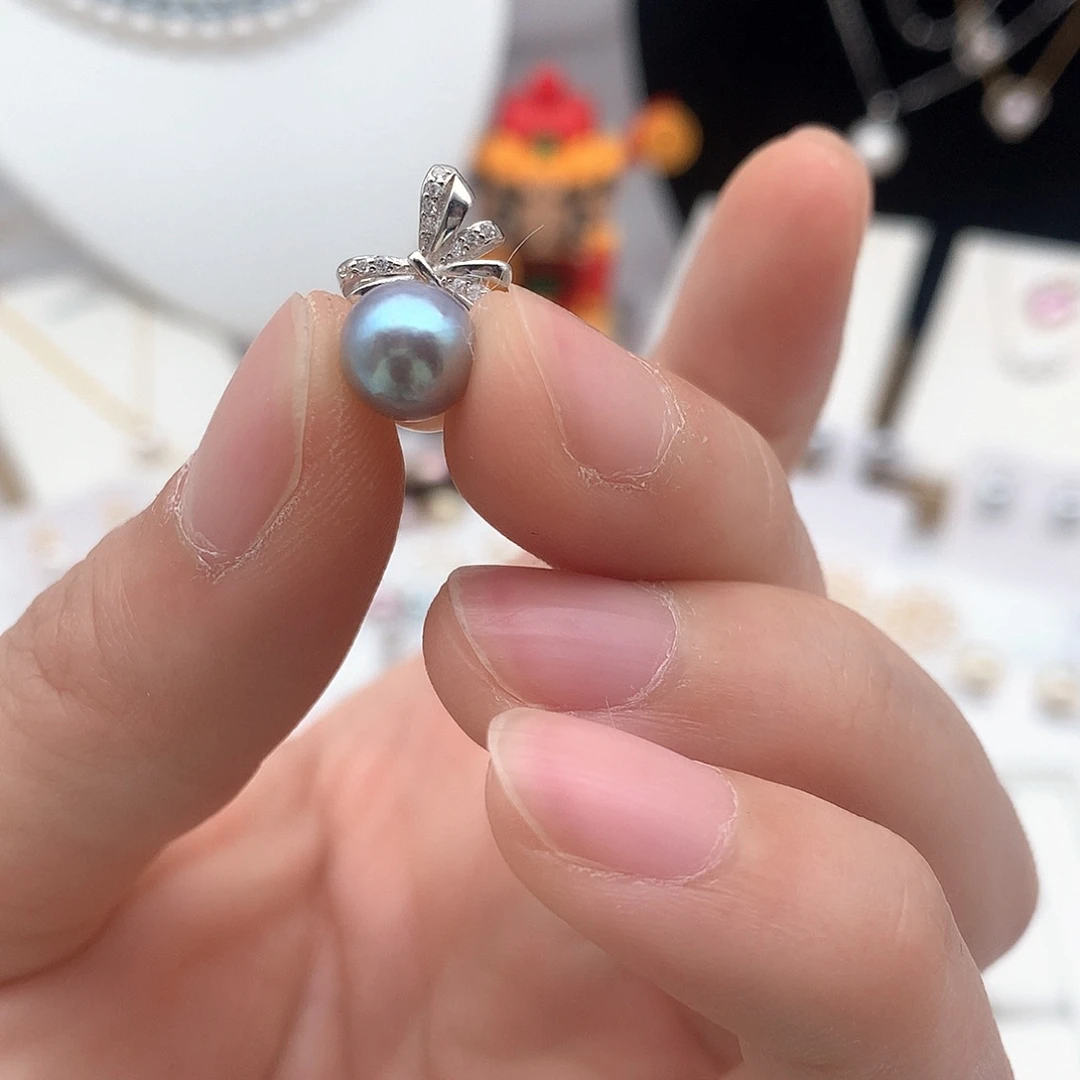 海水珍珠8-8.5mm真多麻蝴蝶结银S925镶嵌?****?