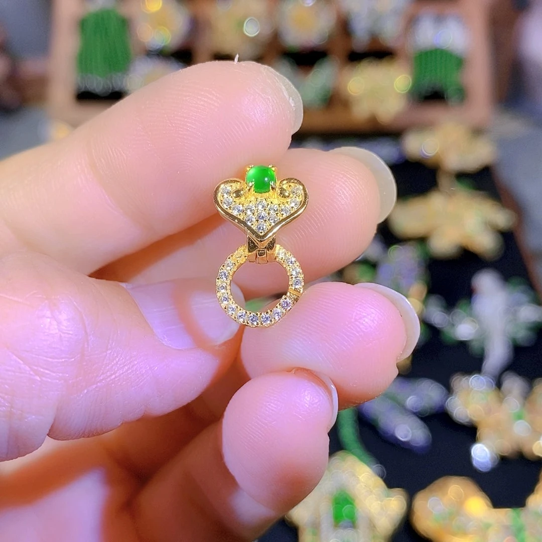 吊坠(不含链)银S925镶嵌翡翠