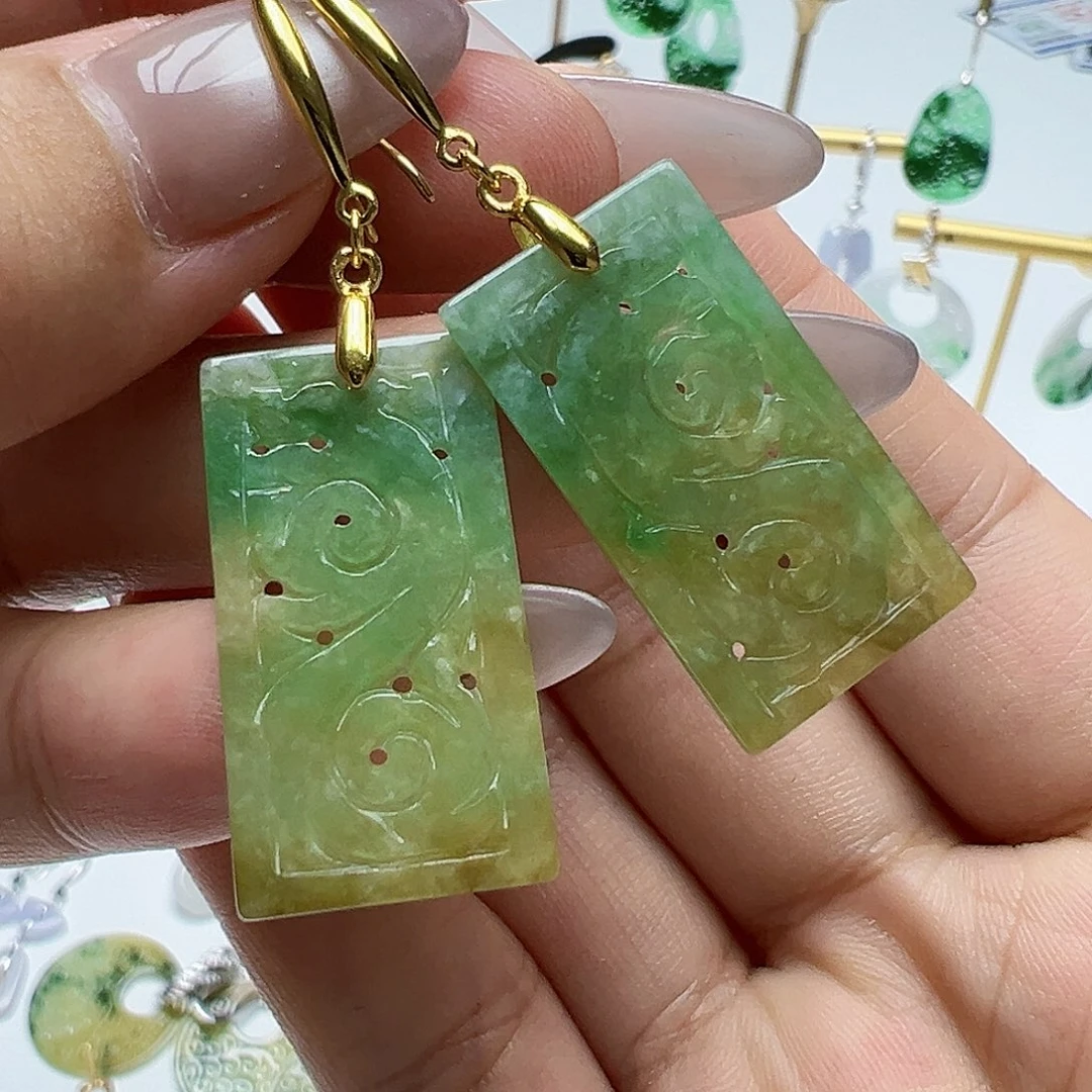 银S925镶嵌翡翠耳饰天然缅甸A货翡翠