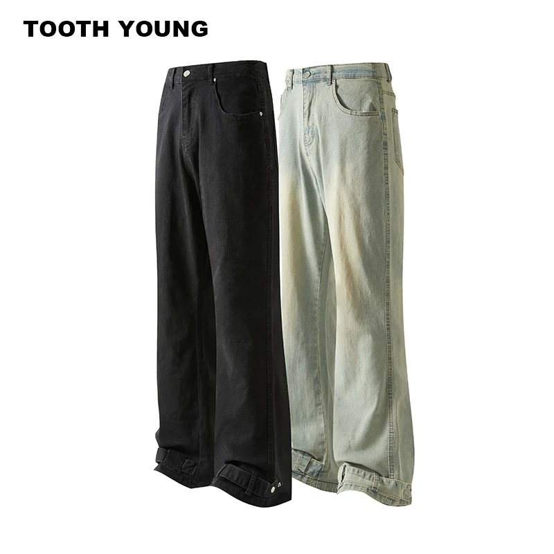 TOOTH YOUNG【手作酵洗】渐变复古宽松百搭高腰休闲微喇牛仔裤