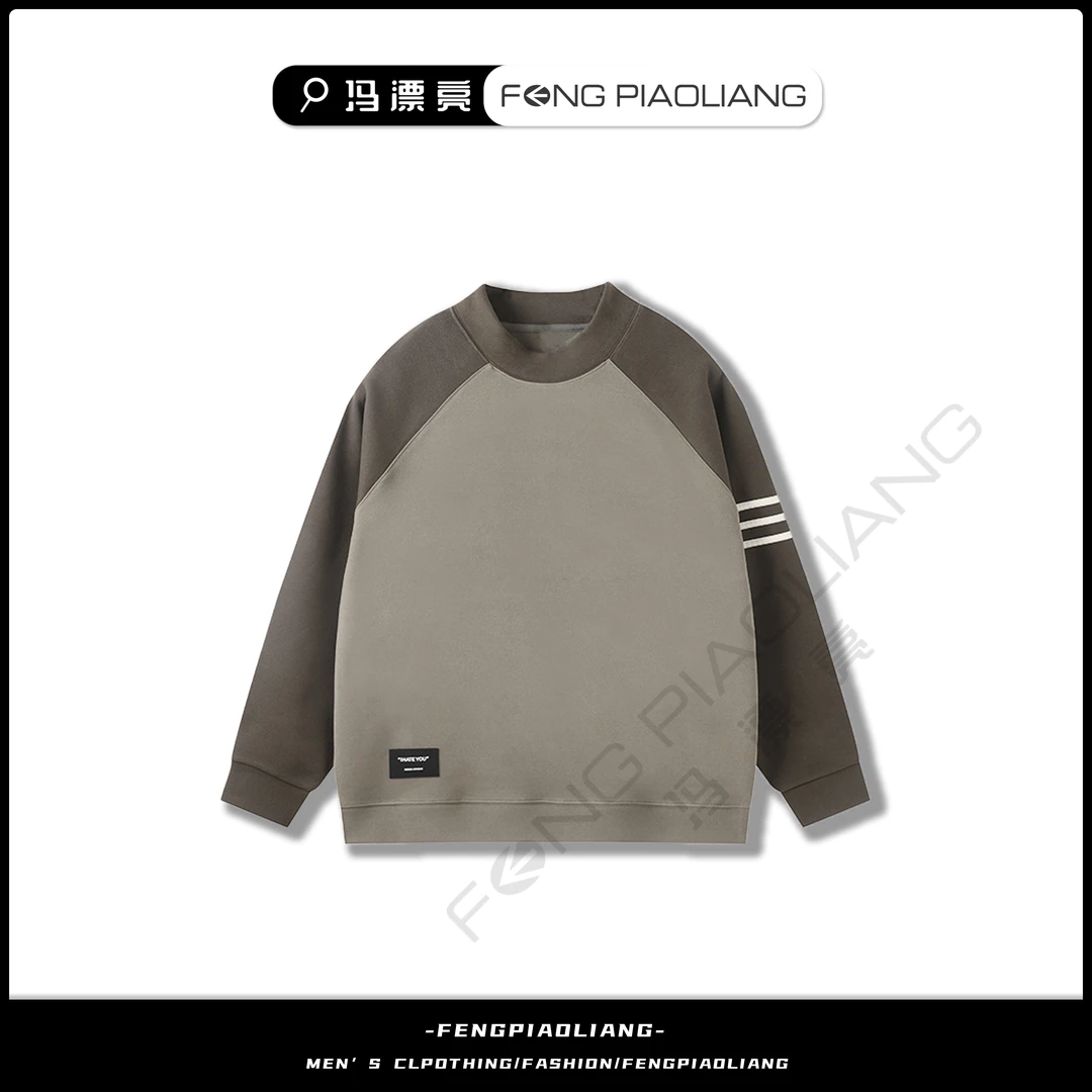 大地【海姆绒加厚圆领卫衣】99368-1冬季宽松休闲拼接撞色情侣款