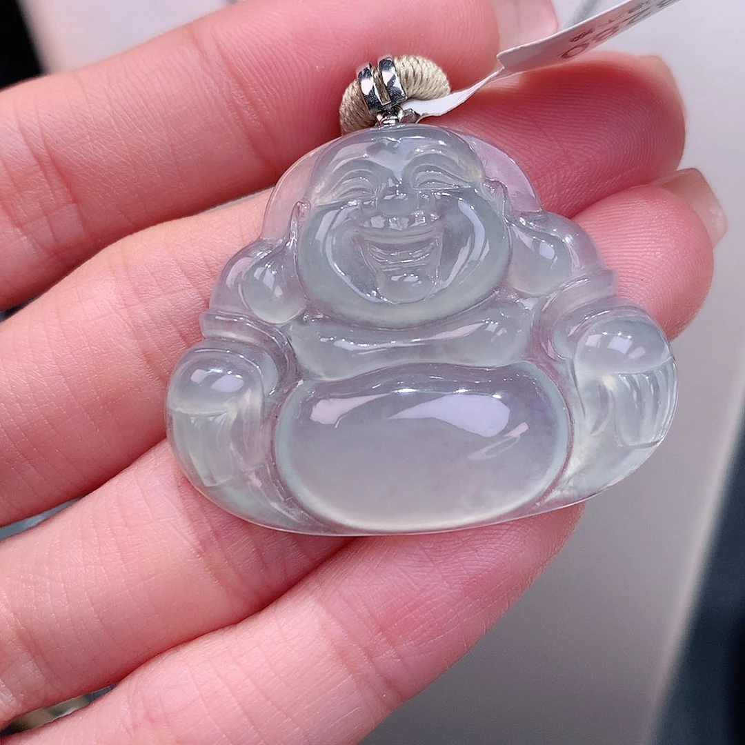 颈饰18K金镶嵌翡翠正冰薄荷绿佛公