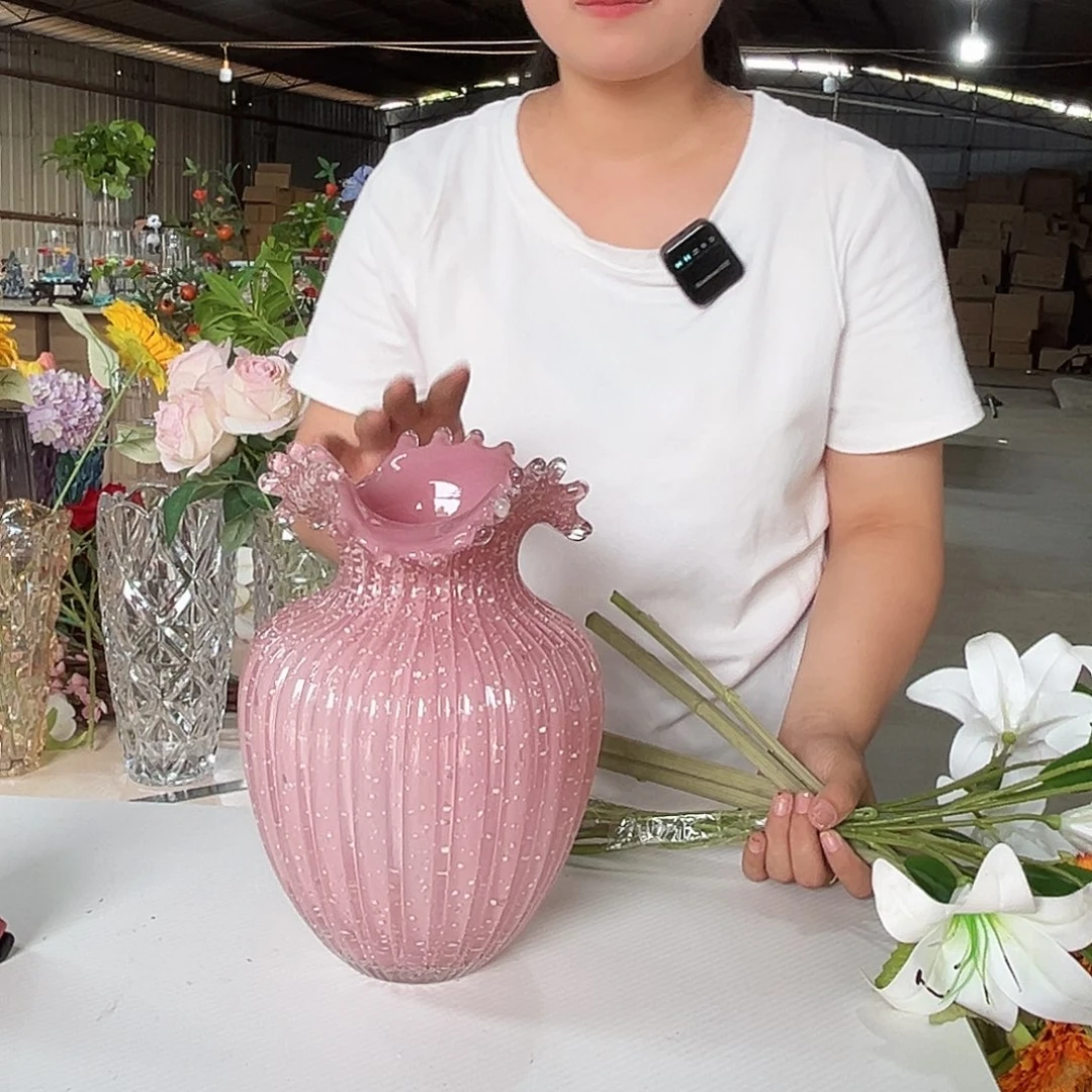 水晶花瓶粉色大浪花