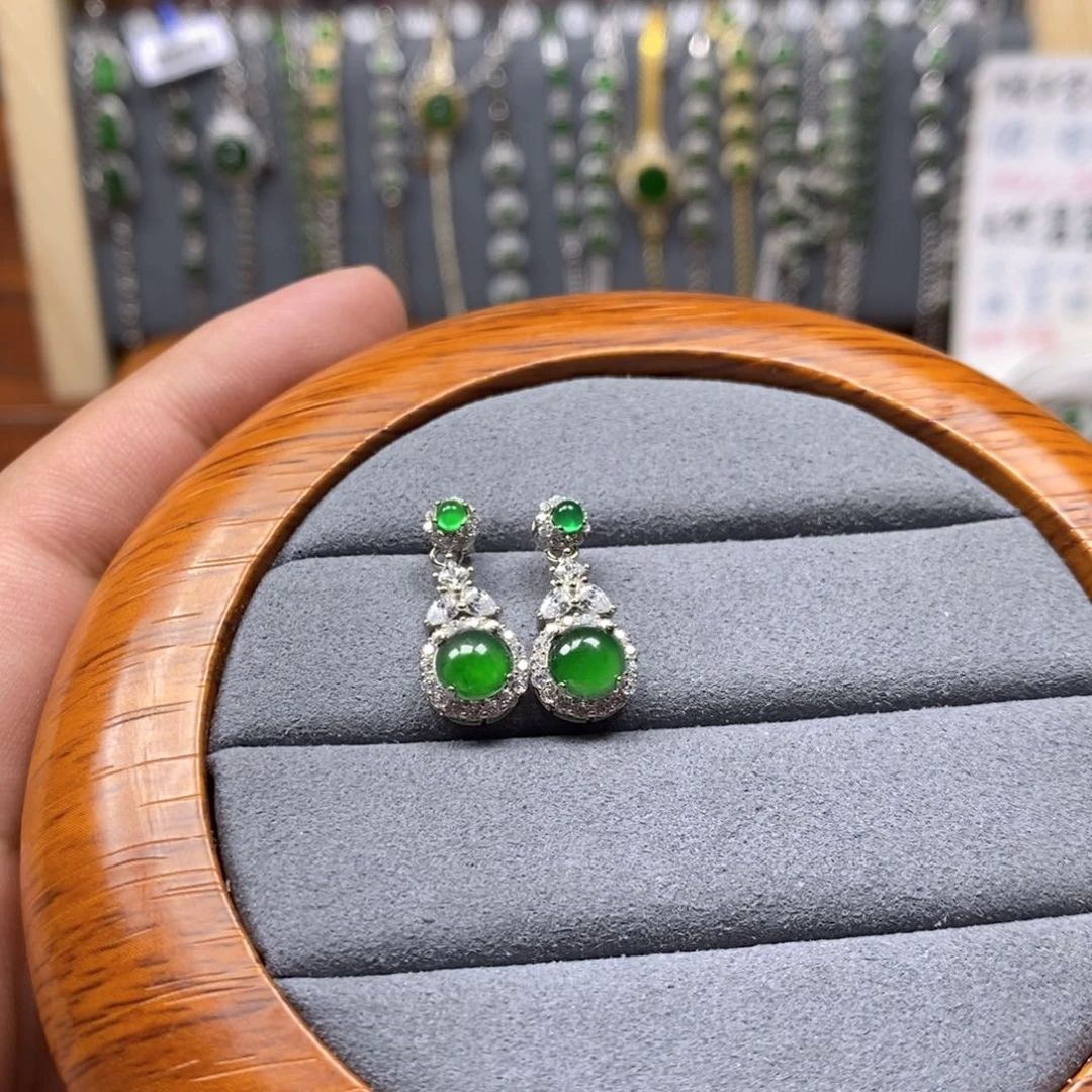 翡翠颈饰银S925镶嵌*️****翡翠耳坠