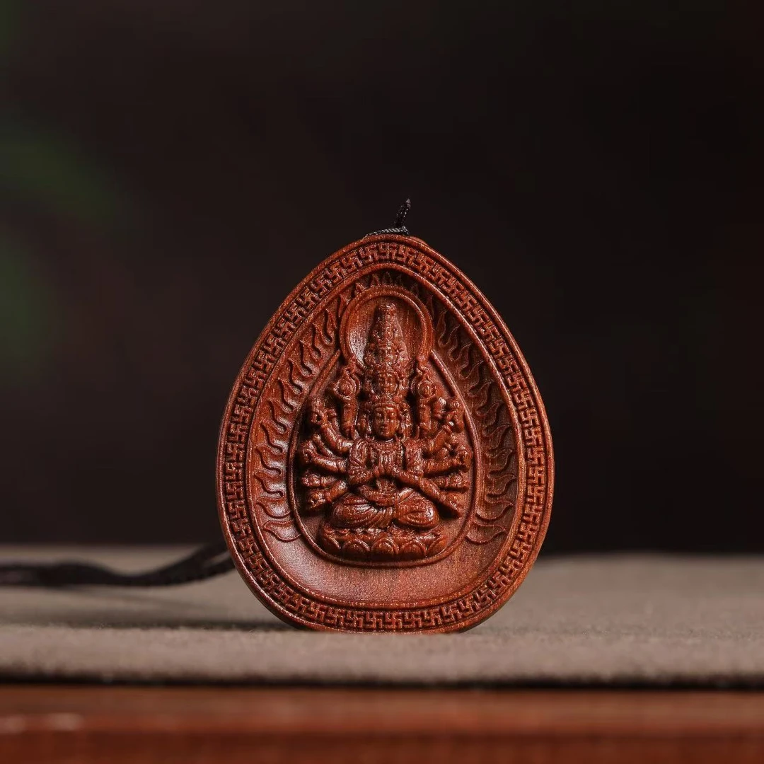 血月星空（千手观音）5/6巴布亚贡木天然复古精工原木雕刻挂件