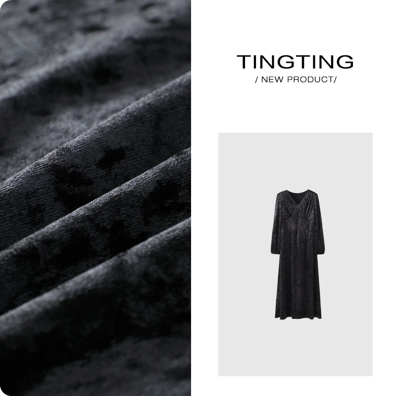 LWT990【伯爵夫人】时尚休闲宽松中长款加厚丝绒连衣裙