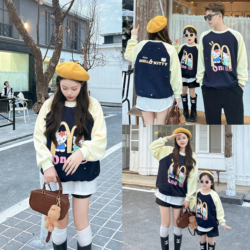 亲子装2024新款加绒一家三口卡通卫衣秋冬装长袖婴儿爬服8826清