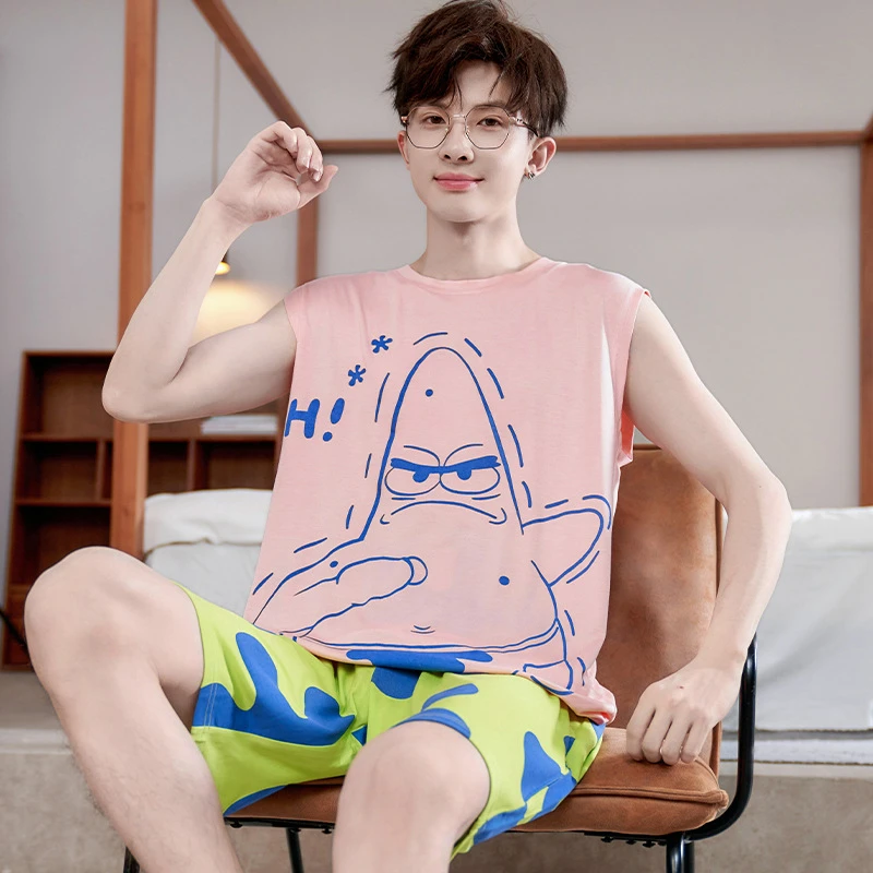 男士夏季莫代尔睡衣青少年帅气短袖短裤家居服青少男大码外穿套装