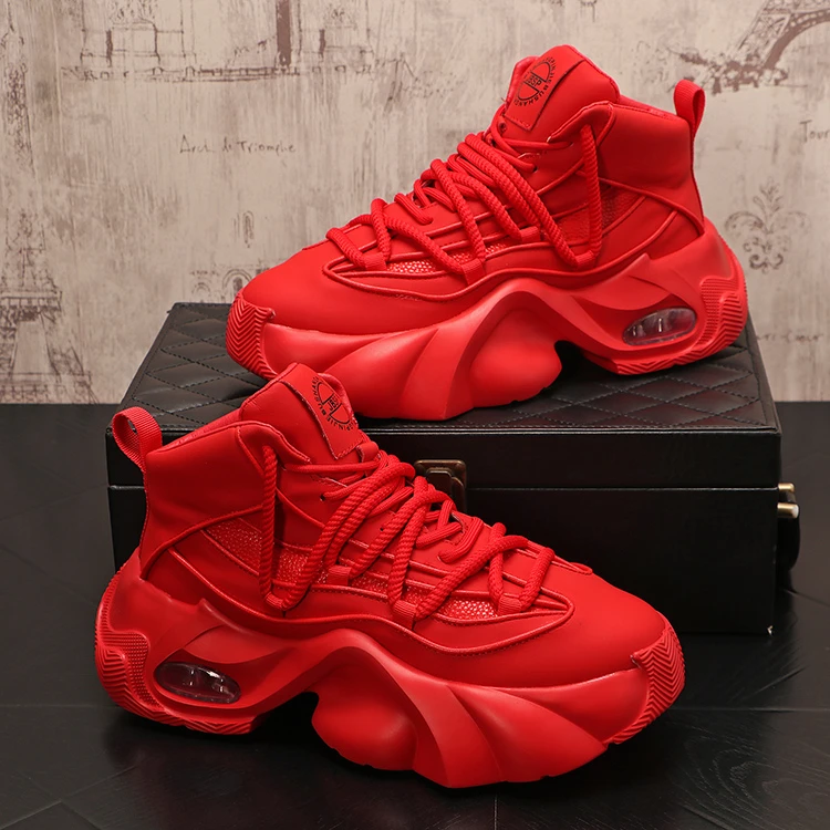 北圣伦男鞋潮牌高帮鞋男2026年新款红色本命年男鞋子小众ins厚底