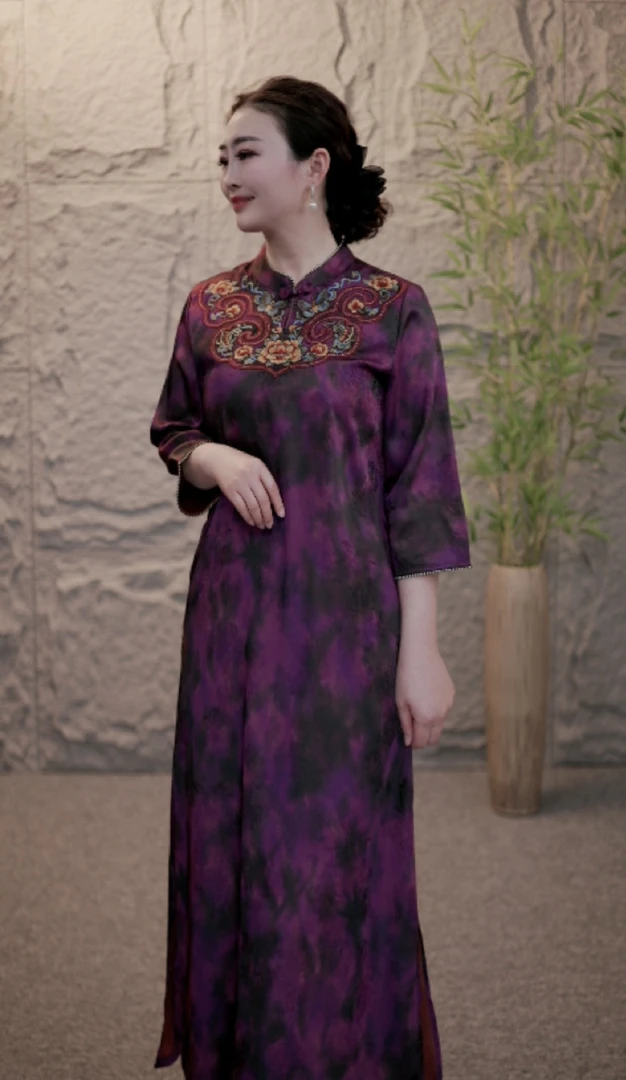 S-2509新款新中式国风立领重工老料刺绣宽松版连衣裙