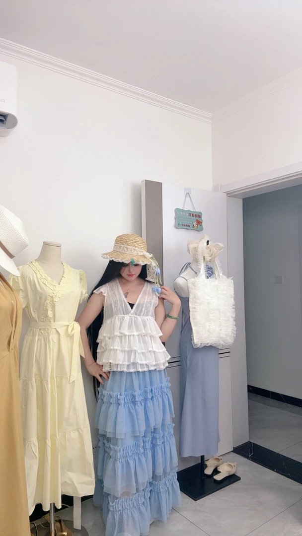 韩系甜美木耳边拼接蛋糕裙女百搭白色小众半身裙ins夏季裙子