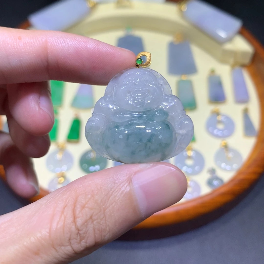 翡翠18K金镶嵌吊坠(不含链)