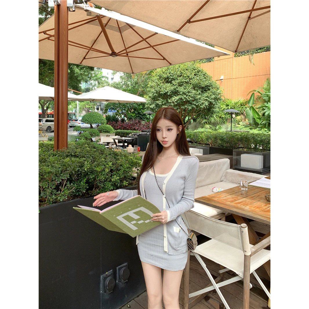 套装女吊带连衣裙防晒长袖针织开衫高级感两件套纯欲慵懒风女装