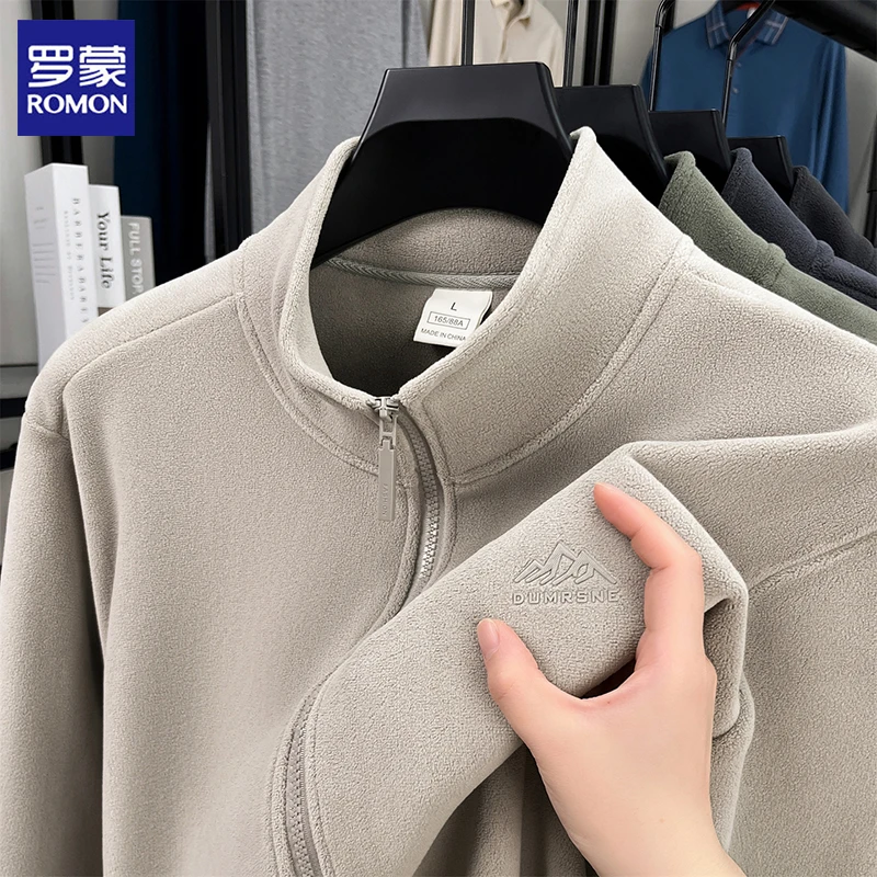 罗蒙户外抓绒衣男2025秋冬摇粒绒双面加绒冲锋衣内胆立领外套男