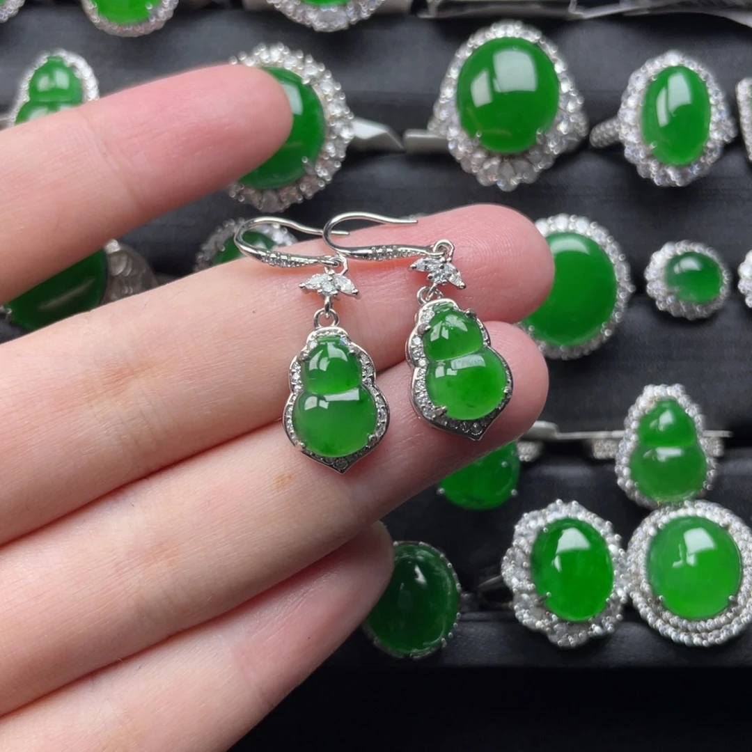 翡翠银S925镶嵌耳饰