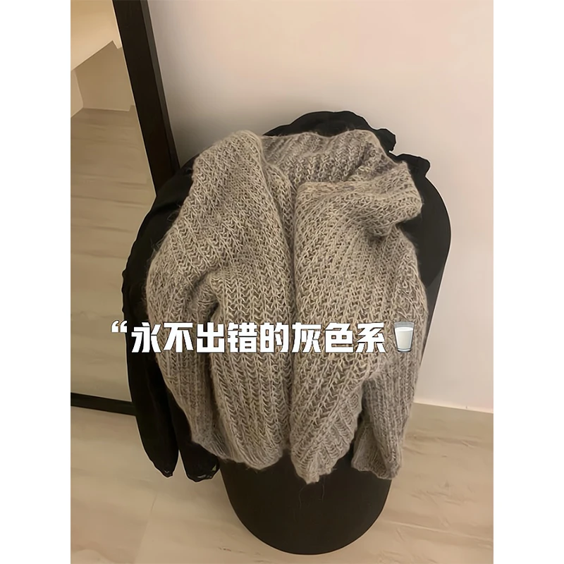 2025新款女士早秋季软糯高级感V领毛衣宽松慵懒风百搭针织衫上衣