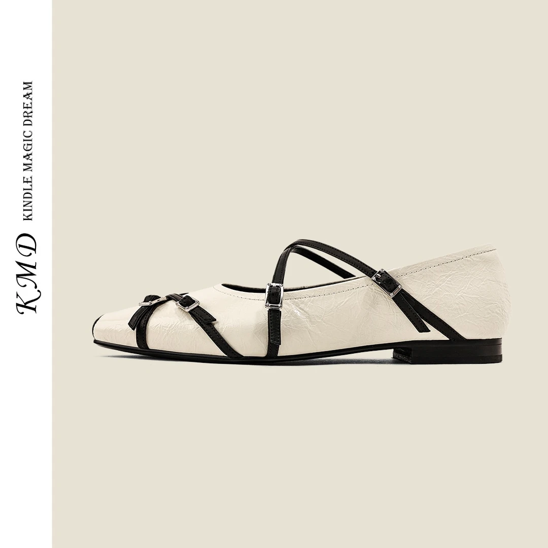 KMD 2025秋季新款百搭芭蕾舞鞋女外穿真皮玛丽珍鞋法式方头晚晚鞋