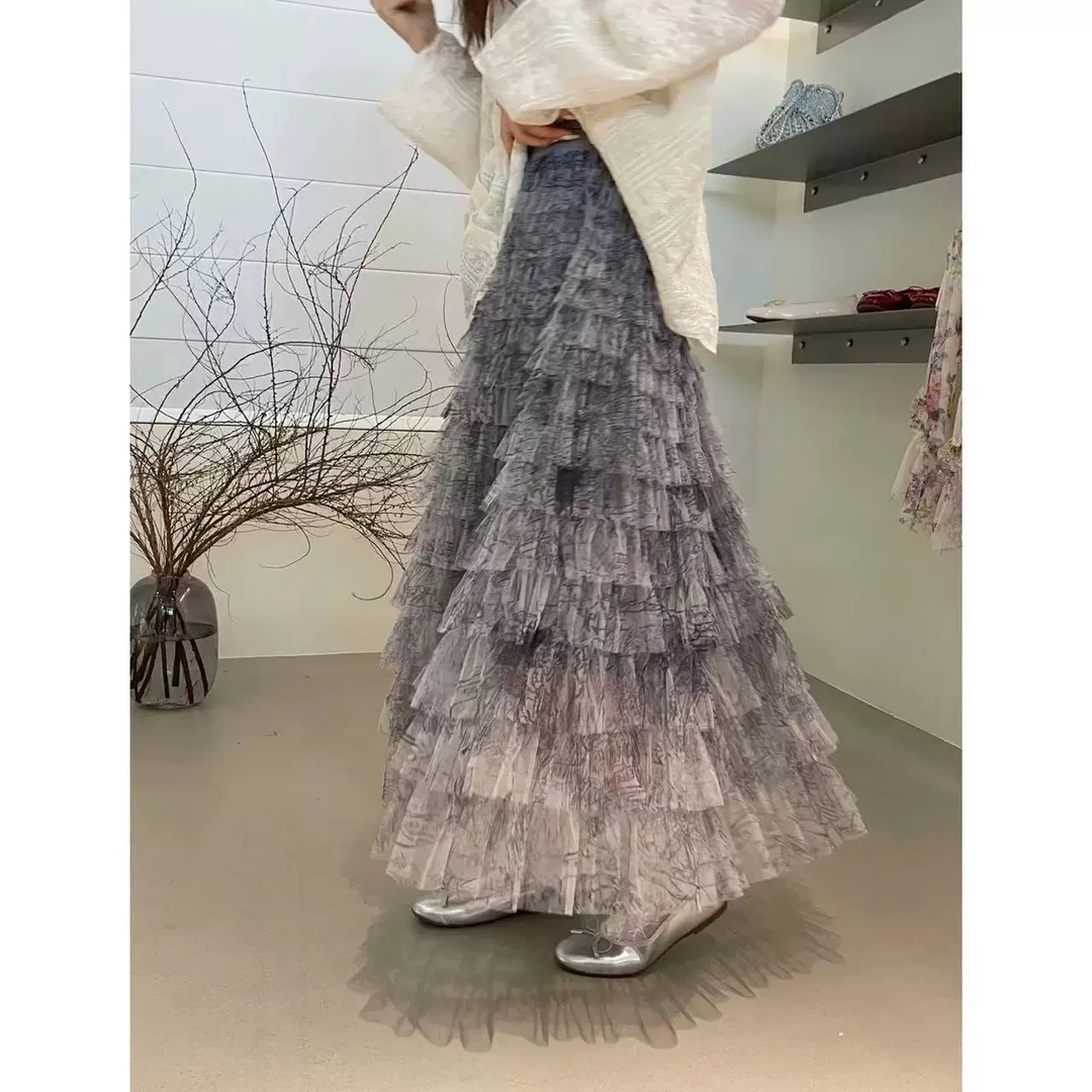 MY M胸 62-120长90扎染长裙半身裙松紧腰中长款气质 9268