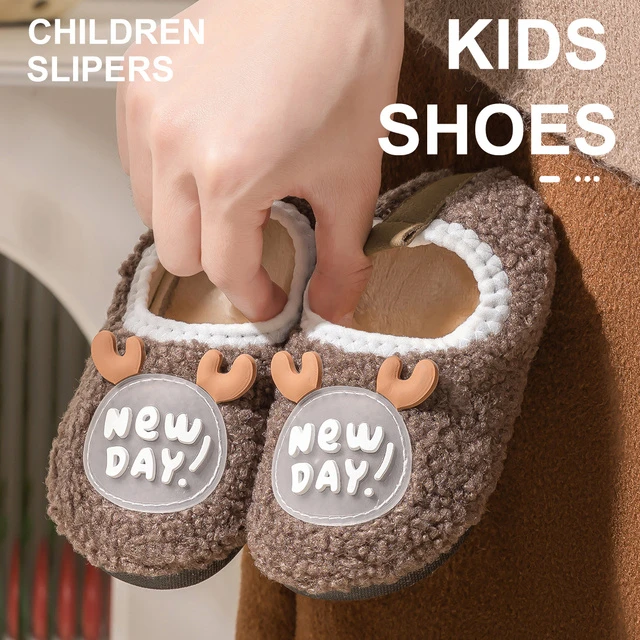 儿童棉拖鞋男童秋冬季家居软底地板鞋女童棉鞋包跟小童室内棉拖鞋