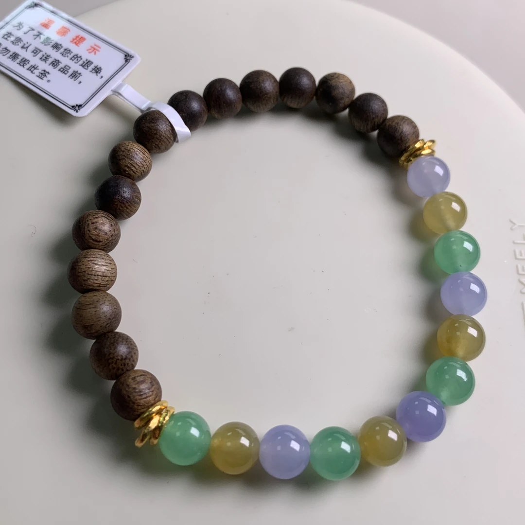 足金设计款翡翠手串卡6.6尺寸（重金1.4克）