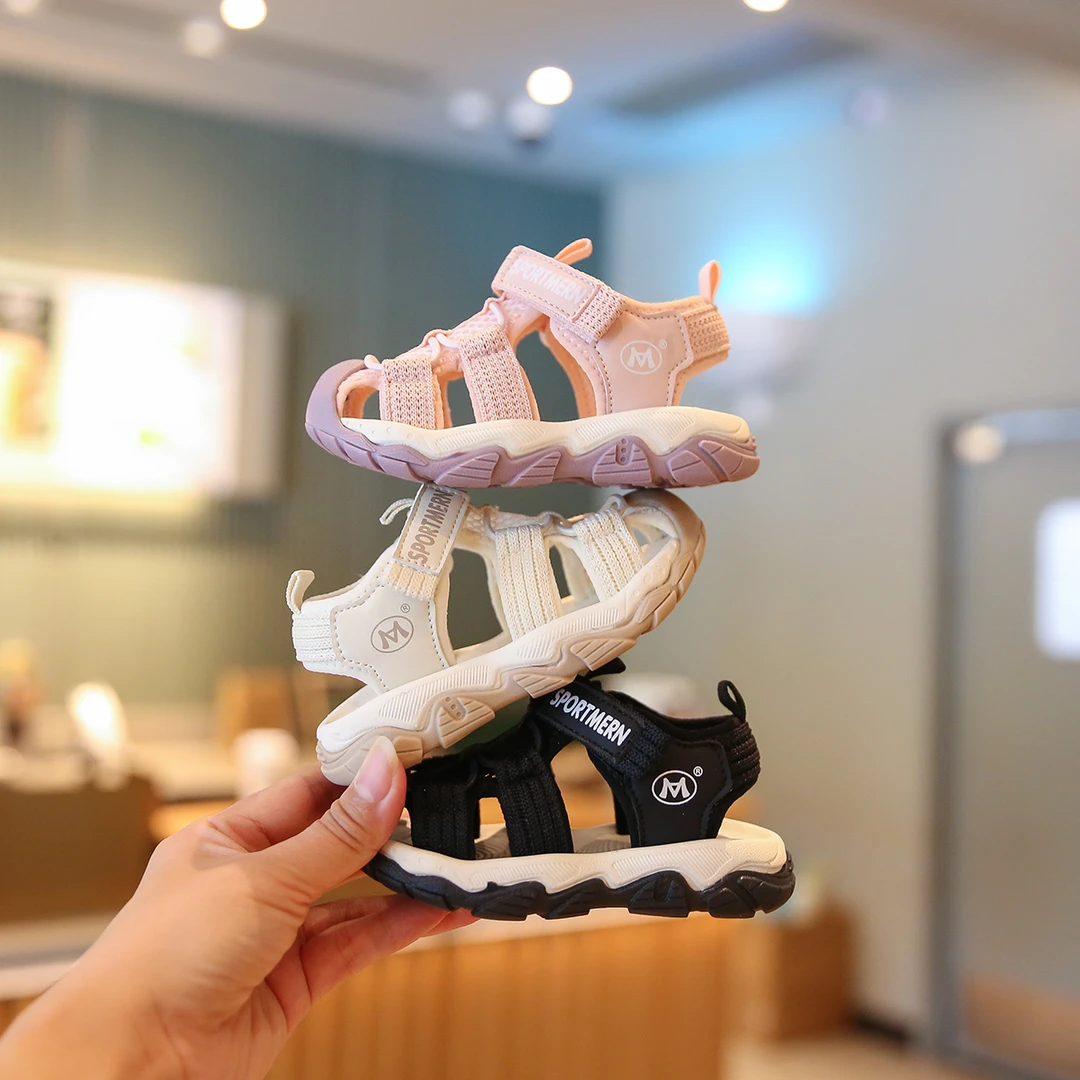 儿童运动夏季凉鞋休闲魔术贴女透气软底包头男童鞋子男时尚宝宝鞋