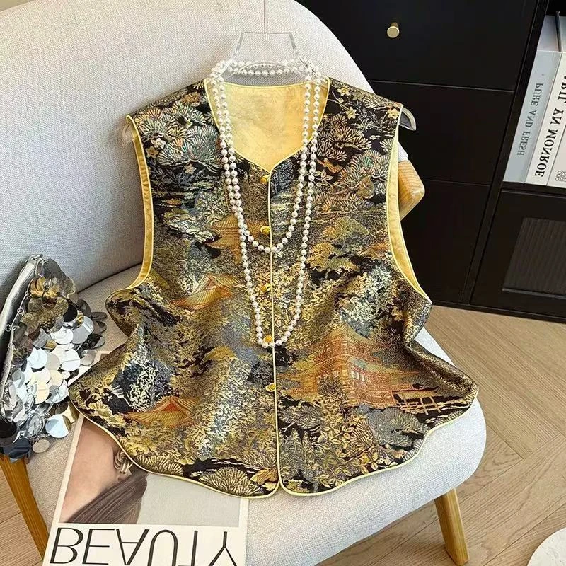 2026早春新款双面双穿中式国风轻奢宋锦织锦提复古坎肩背心马甲