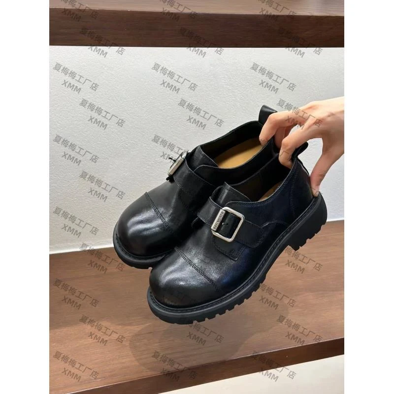 XMM.【金属口牛皮鞋】时尚百搭潮流显瘦洋气圆头英伦风商务-5679-01