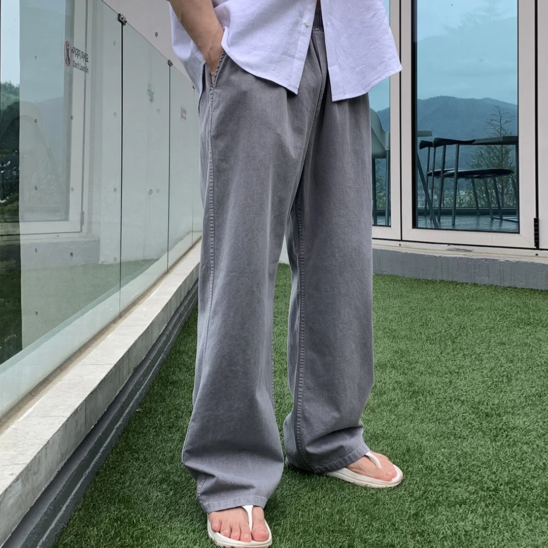 ascloqiao牛仔布休闲裤韩版宽松显瘦百搭垂坠感长裤子抽绳直筒裤